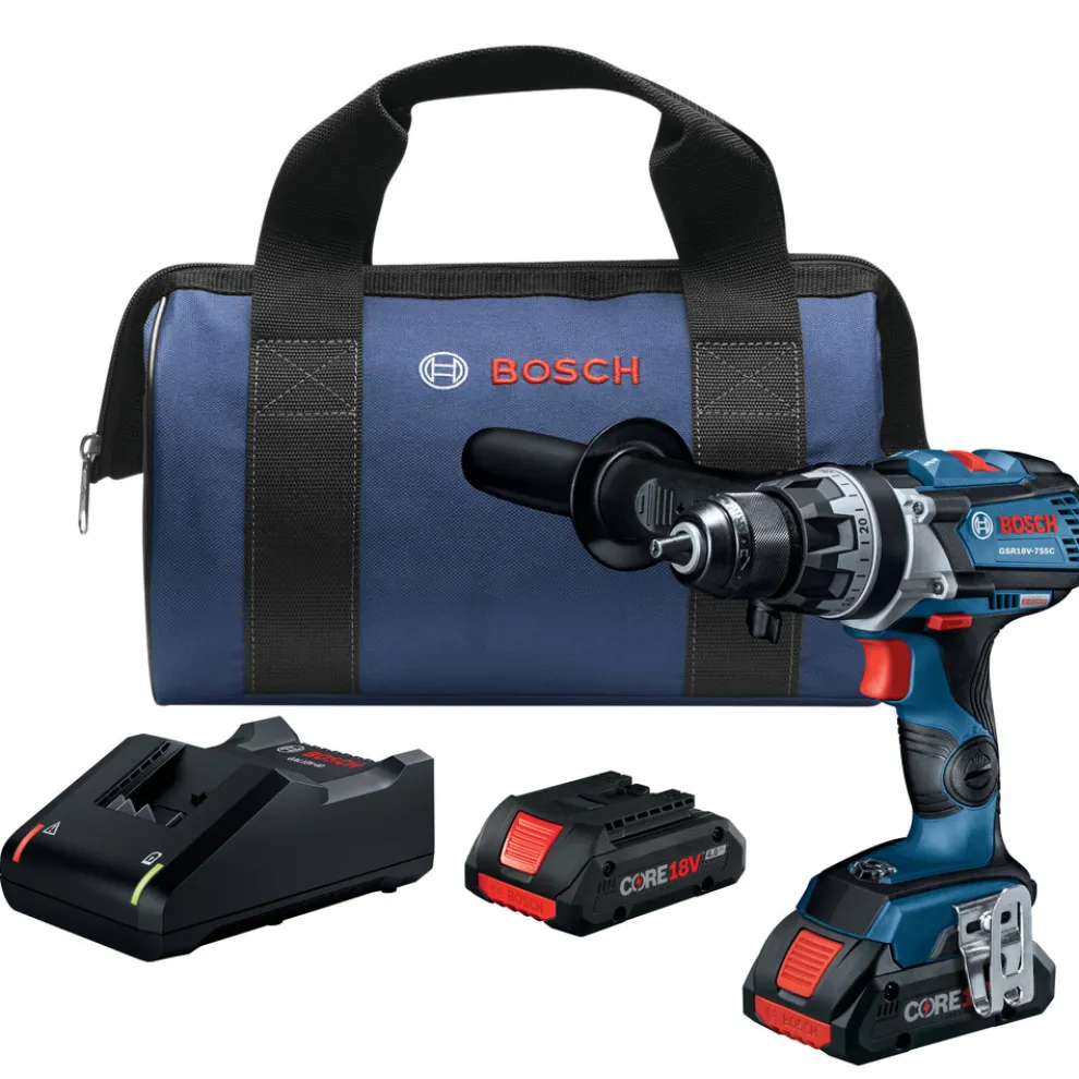 Factory Reconditioned Bosch 18V Brushless EC Connected Ready, Brute Tough Lithium-Ion 1/2 in. Cordless Drill Driver Kit with 2 Compact Batteries (4.0 Ah)