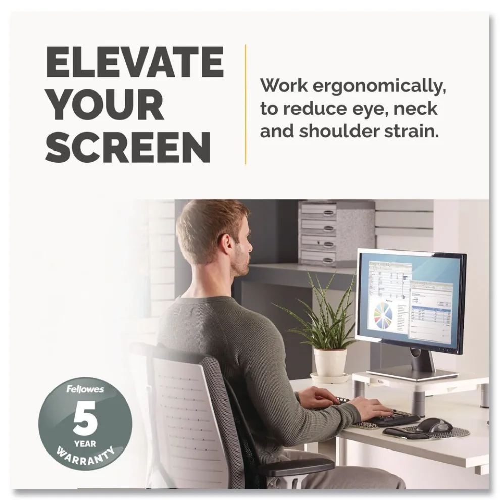 Fellowes Mfg Co. 13.38 in. x 13.63 in. x 2 in. to 4 in. 60 lbs. Standard Monitor Riser for 21 in. Monitors - Platinum/Graphite