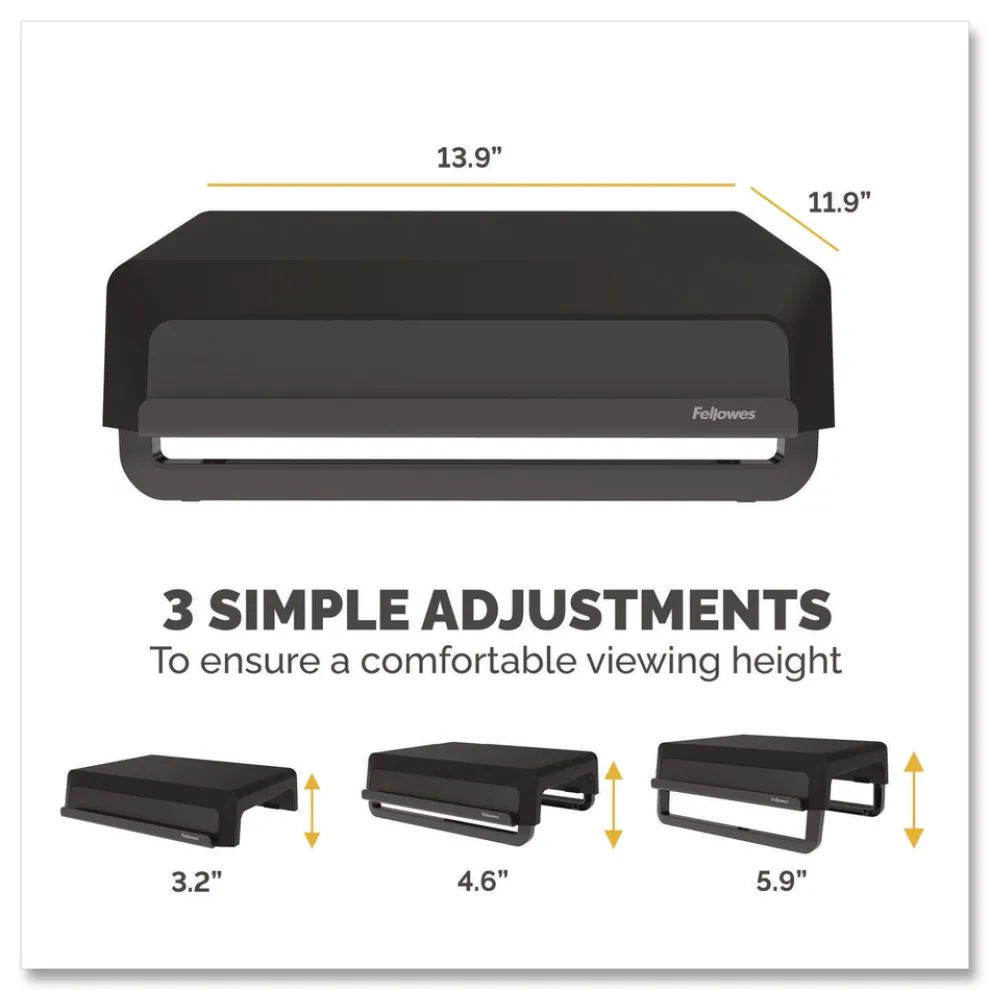 Fellowes Mfg Co. 13.94 in. x 11.97 in. x 3.25 in. to 6 in. Supports 33 lbs. Breyta Monitor Stand - Black