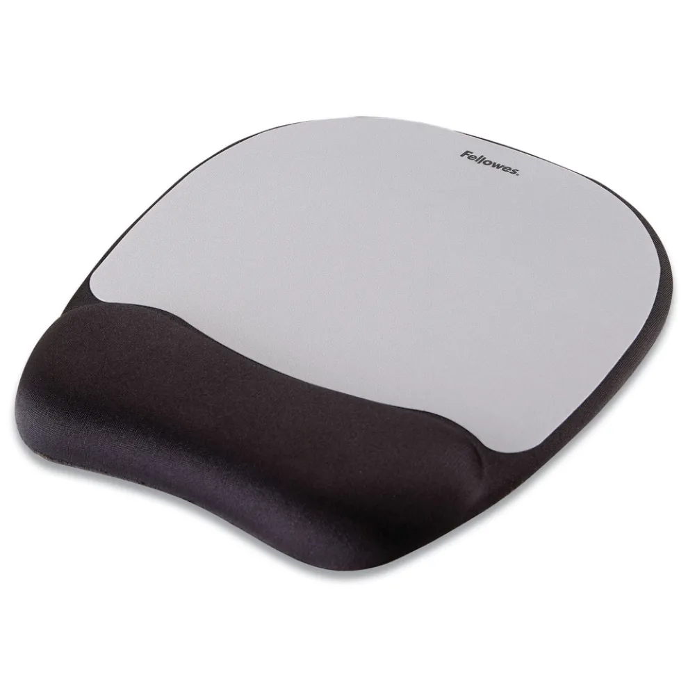 Fellowes Mfg Co. 7.93 x 9.25 Memory Foam Mouse Pad with Wrist Rest - Black/Silver