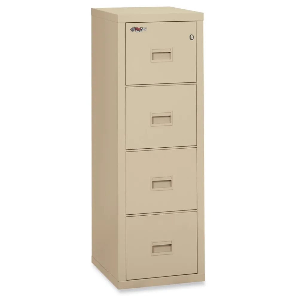 FireKing Compact Turtle 17.75 in. x 22.13 in. x 52.75 in. Insulated Vertical File with 4 Legal/Letter Drawers - Parchment