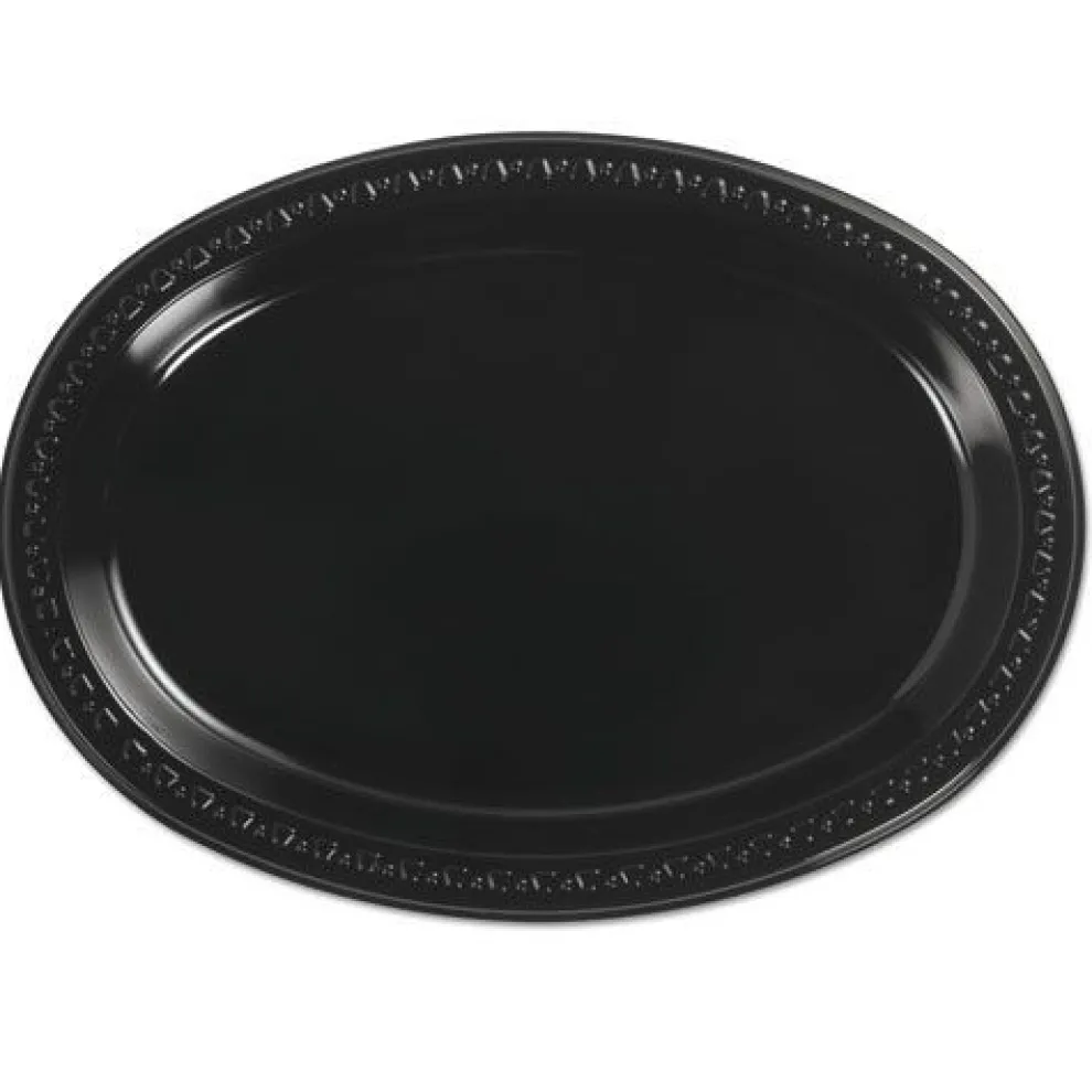 Chinet 8 in. x 11 in. Heavyweight Plastic Platters - Black (250/Carton)