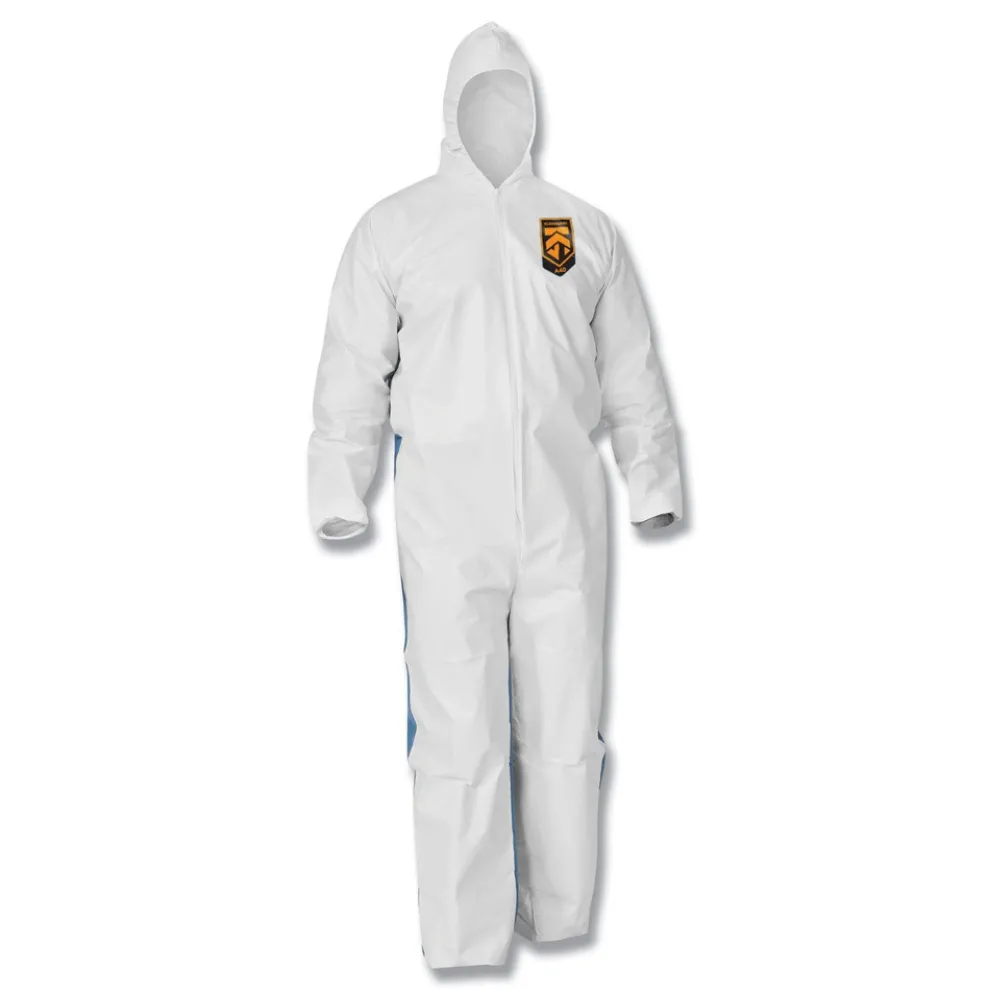 Ansell A35 Liquid and Particle Protection Coveralls Hooded - Large, White (25/Carton)