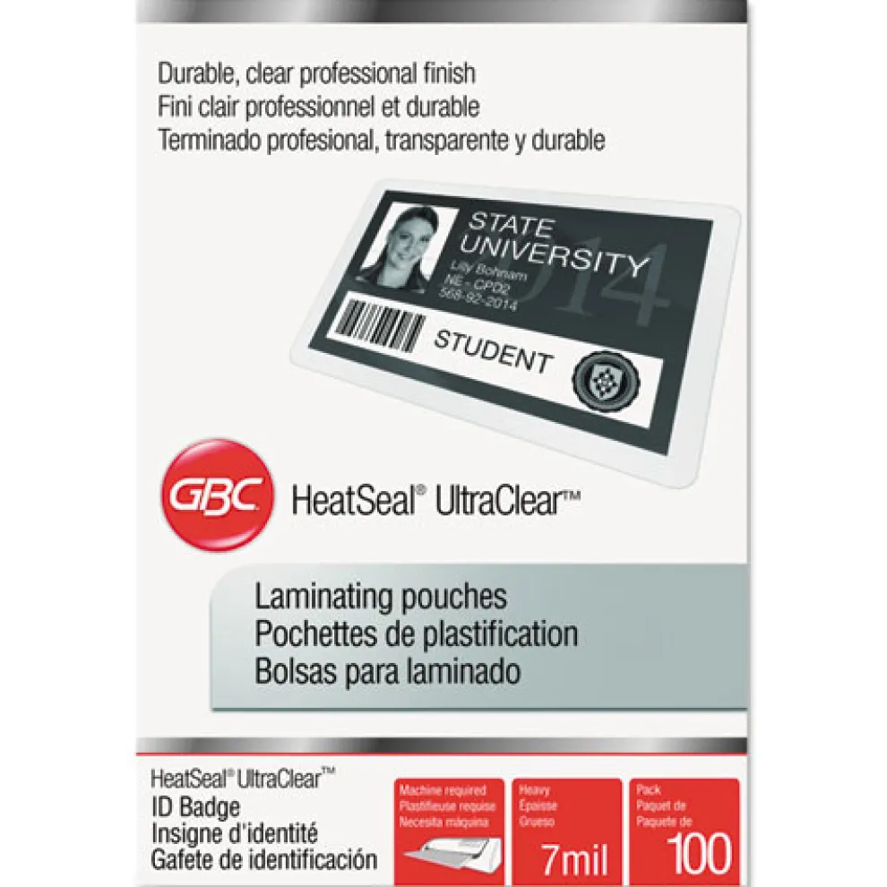 GBC UltraClear 2.56 in. x 3.75 in. 7 mil Thermal Laminating Pouches - Gloss Clear (100/Box)