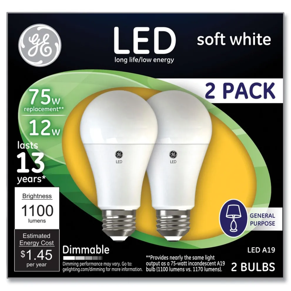 GE 93127324 12 Watts/75 Watts A19 LED Bulbs - Soft White (2/Pack)