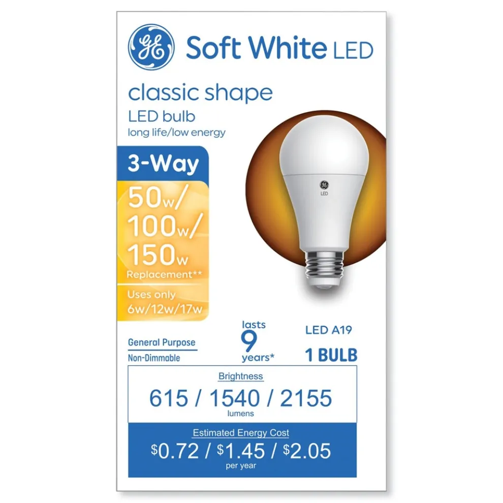 GE 93130566 6 Watts/12 Watts/17 Watts 3-Way A19 Classic LED SW Non-Dim Light Bulb - Soft White (1/Pack)