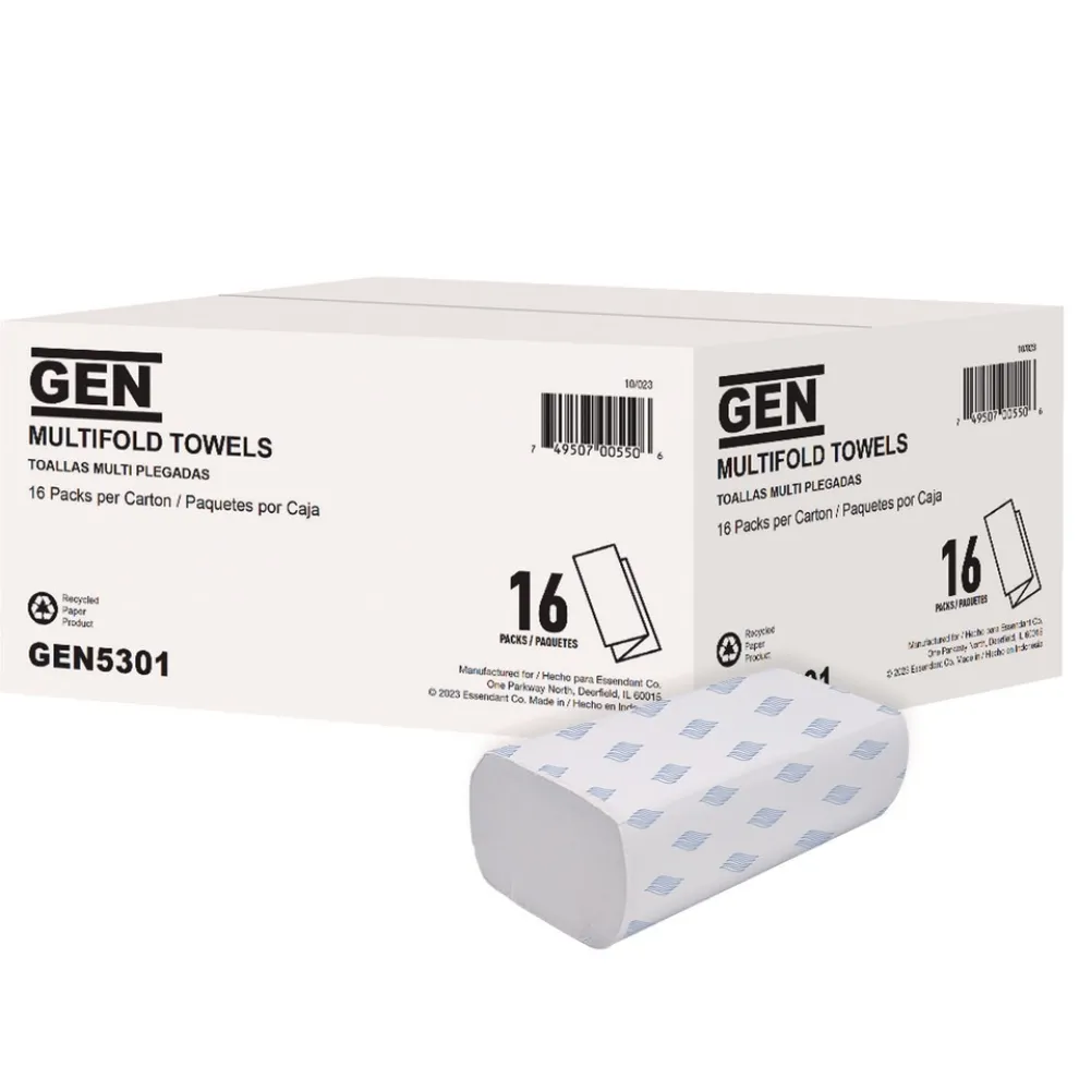 GEN 9.25 in. x 9.05 in. 1-Ply Multifold Towels - White (16/Carton)