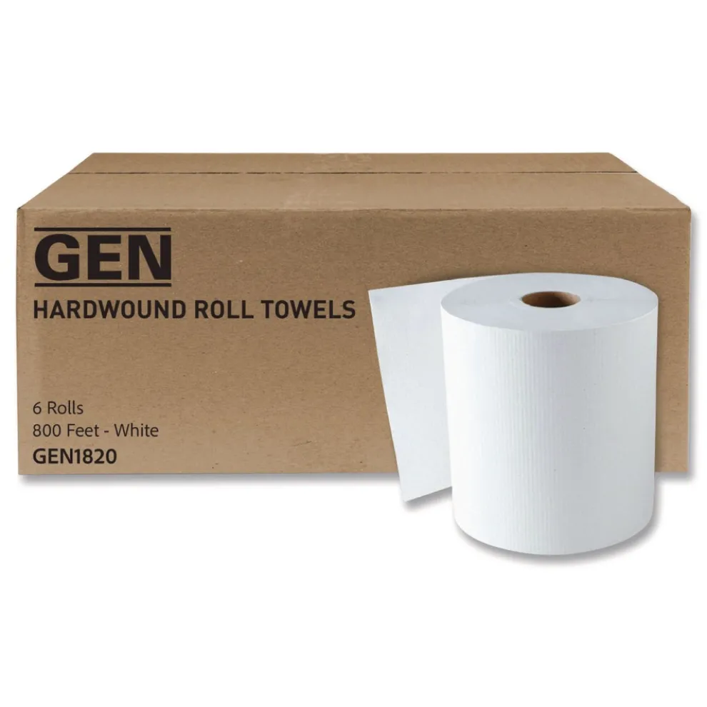 GEN G2820 1-Ply 8 in. x 800 ft. Hardwound Roll Towels - White (6/Carton)