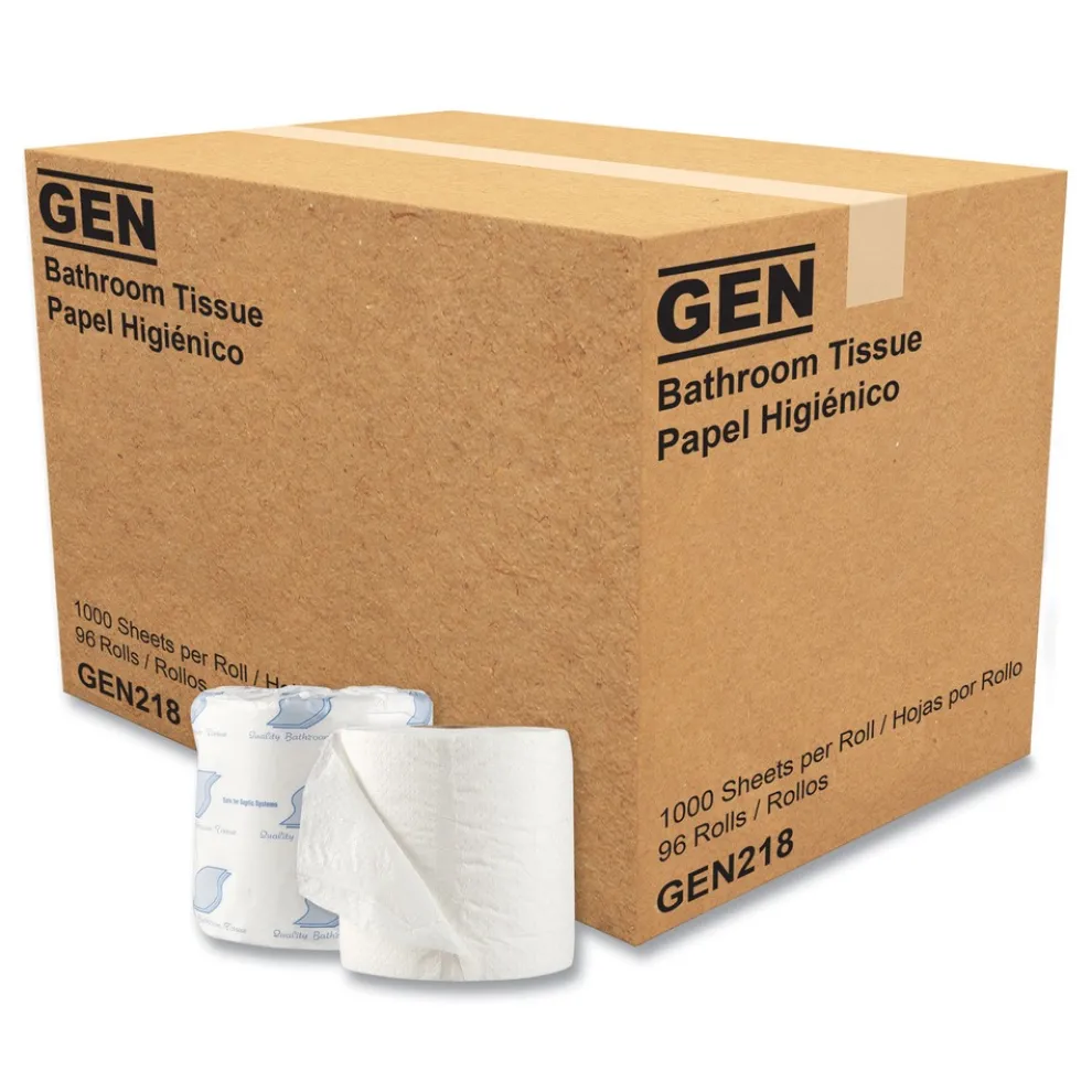 GEN 1-Ply Septic Safe Individually Wrapped Rolls Standard Bath Tissue - White (1000 Sheets/Roll, 96 Wrapped Rolls/Carton)