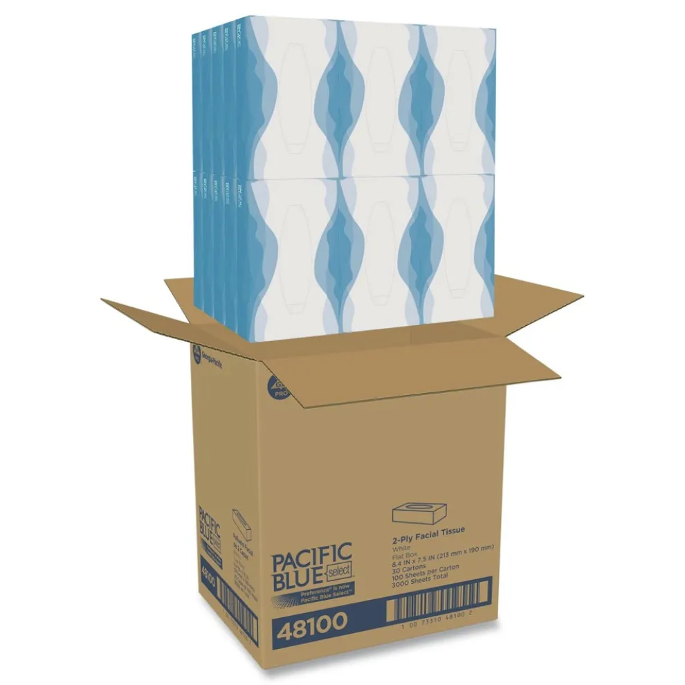 Georgia Pacific Professional 48100 Pacific Blue 2-Ply Select Facial Tissue in Flat Box - White (100-Sheets/Box, 30-Boxes/Carton)