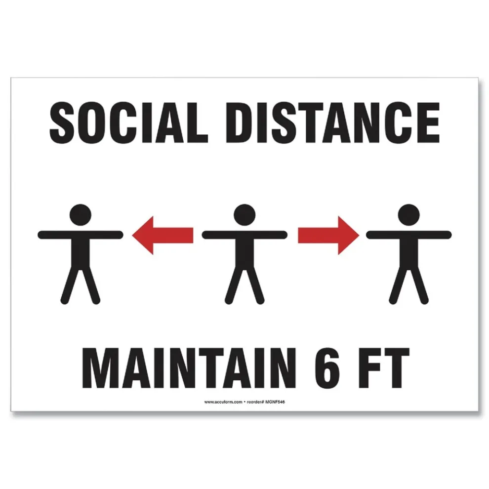 GN1 10 in. x 7 in. Wall 3-Human/Arrows Social Distance Signs - White (10/Pack)