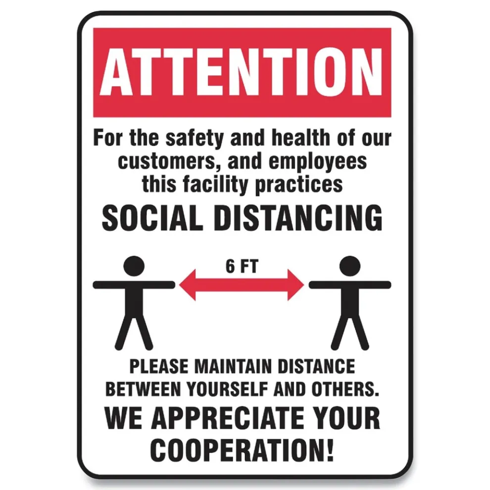 GN1 10 in. x 14 in. Wall Humans/Arrows Social Distance Signs - Red/White (10/Pack)