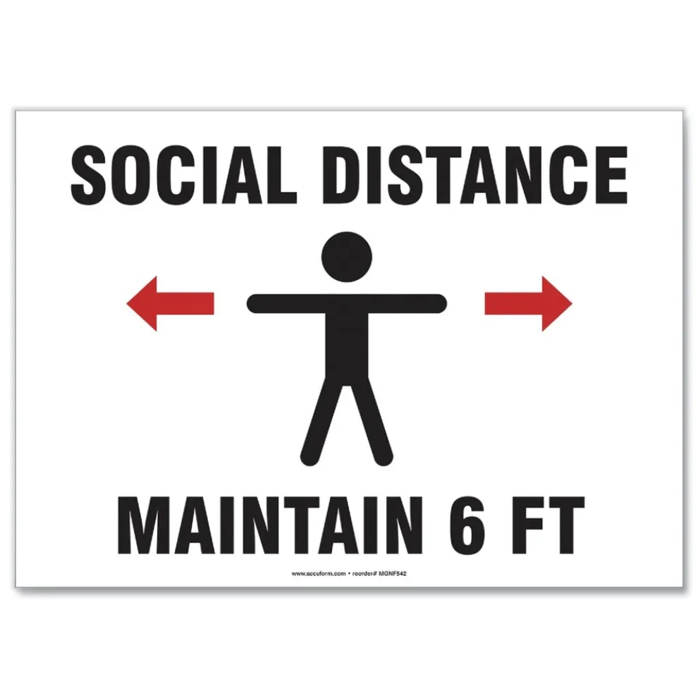 GN1 14 in. x 10 in. Wall Human/Arrows Social Distance Signs - White (10/Pack)