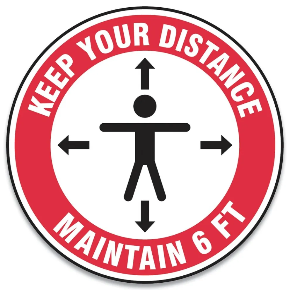 GN1 Slip-Gard 17 in. Circle Human/Arrows Social Distance Floor Signs - Red/White (25/Pack)