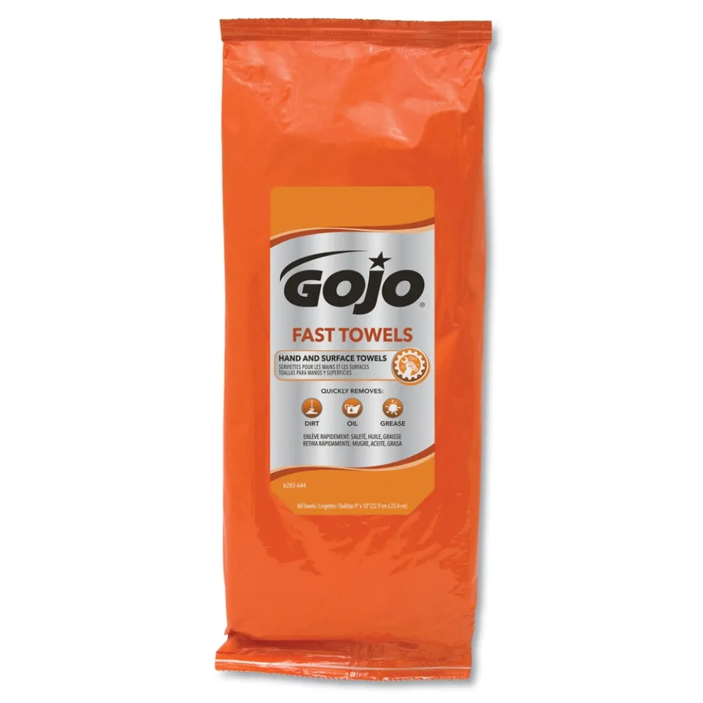 GOJO Industries 7.75 in. x 11 in. 2-Ply FAST TOWELS Hand Cleaning Towels - Fresh Citrus, Blue (6 Packs/Carton)