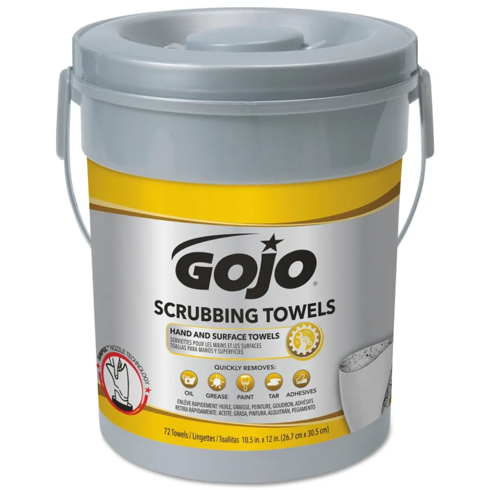 GOJO Industries Scrubbing Towels, Hand Cleaning, Fresh Citrus, 10 1/2 x12, 72/Canister