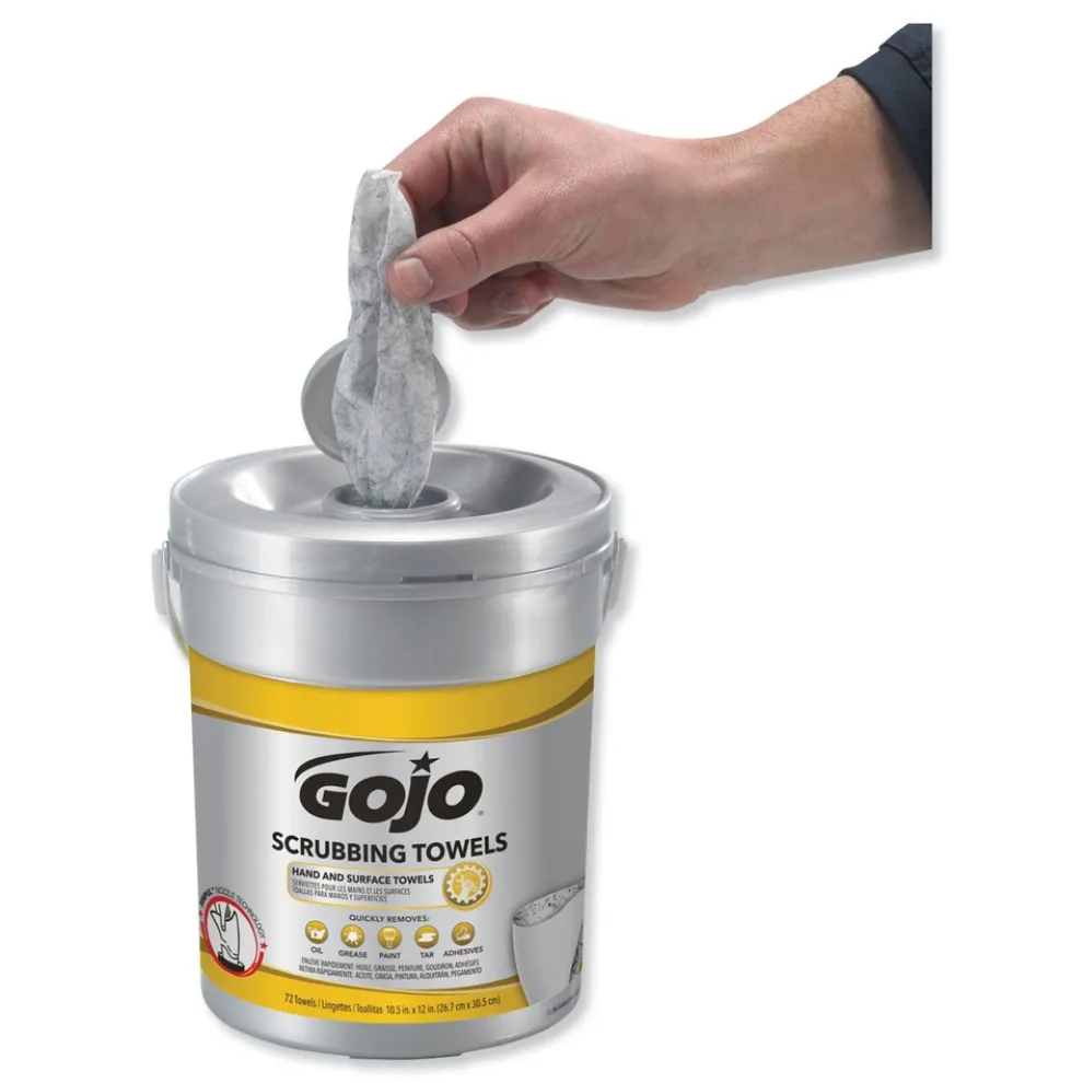 GOJO Industries Scrubbing Towels, Hand Cleaning, Fresh Citrus, 10 1/2 x12, 72/Canister