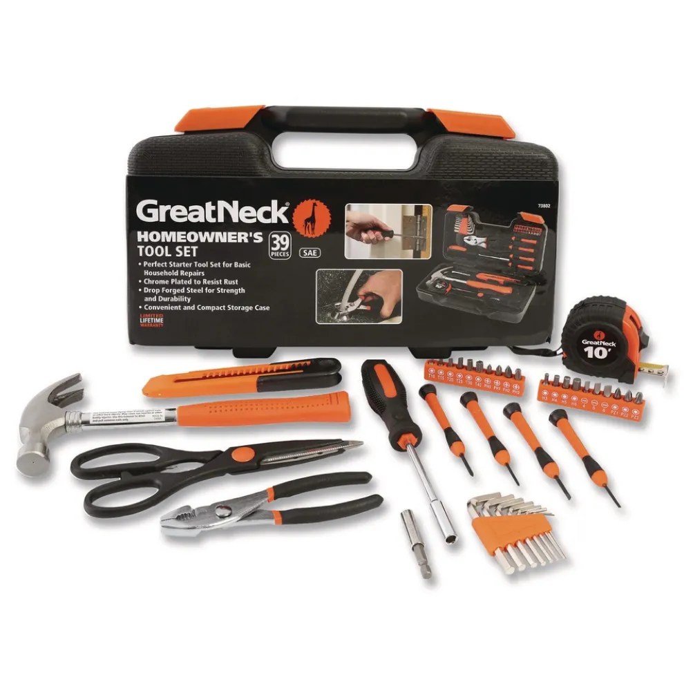 Great Neck 12.38 in. x 3 in. x 7.25 in. Homeowner's 39-Piece Tool Set with Carry Case