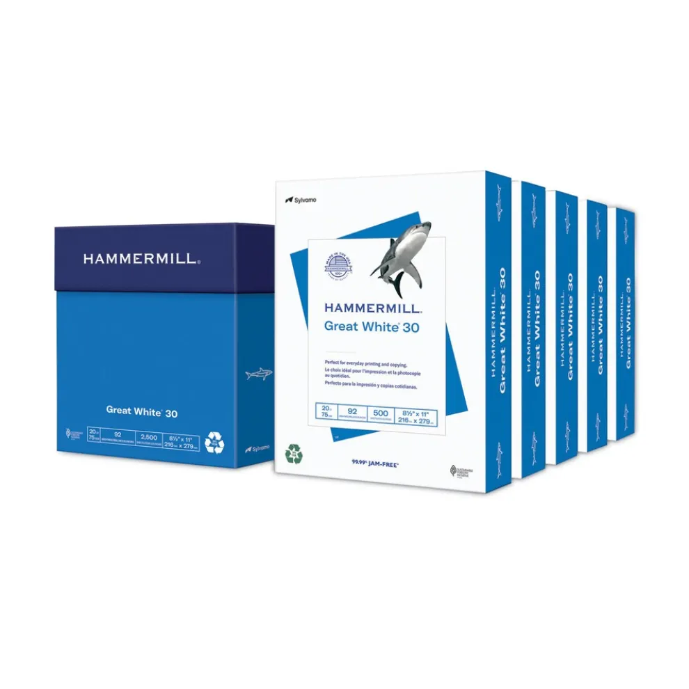 Hammermill 92 Bright 20 lbs. Bond Weight 8.5 in. x 11 in. Great White 30 Recycled Print Paper - White (5 Reams/Carton)