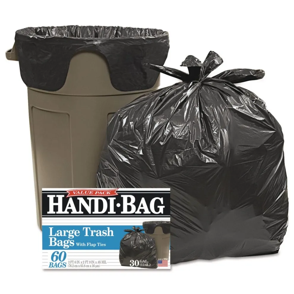 Handi-Bag 30 in. x 33 in. .65 mil 30 Gallon Super Value Pack Trash Bags - Black (60/Box)