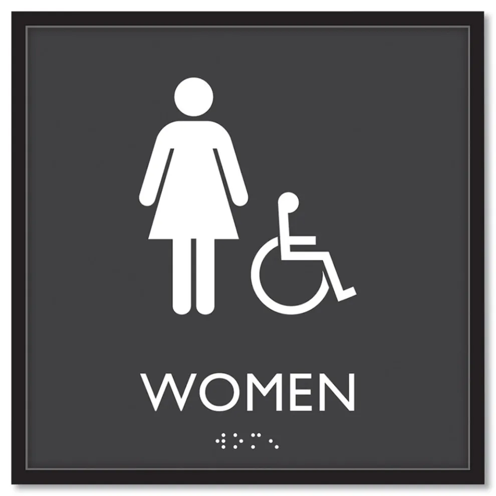 Headline Sign 8 in. x 8 in. Women Accessible Plastic ADA Sign - Clear/White