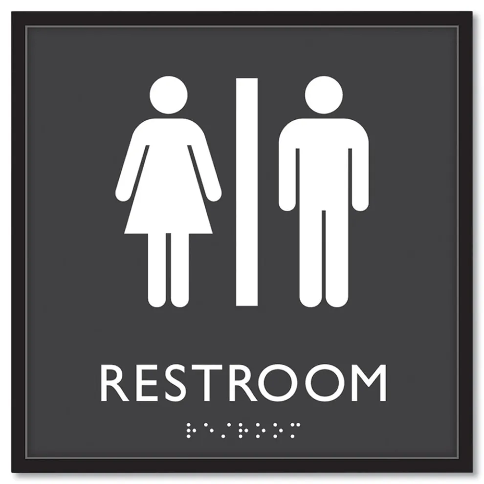 Headline Sign 8 in. x 8 in. Unisex Restroom Plastic ADA Sign - Clear/White