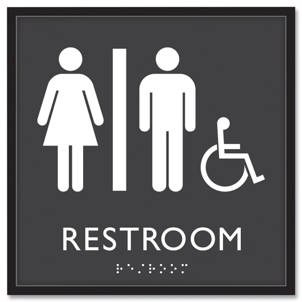 Headline Sign 8 in. x 8 in. Unisex Accessible Restroom Plastic ADA Sign - Clear/White