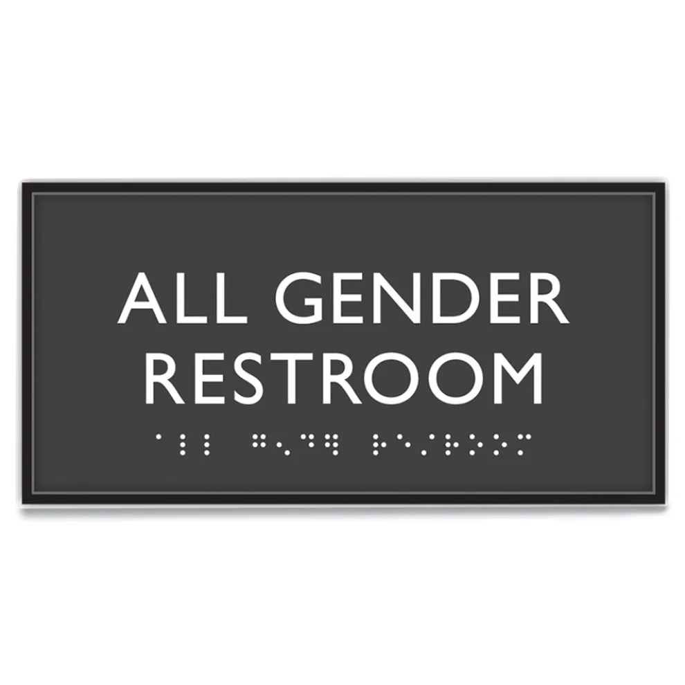 Headline Sign 4 in. x 8 in. All Gender Restroom Plastic ADA Sign - Clear/White