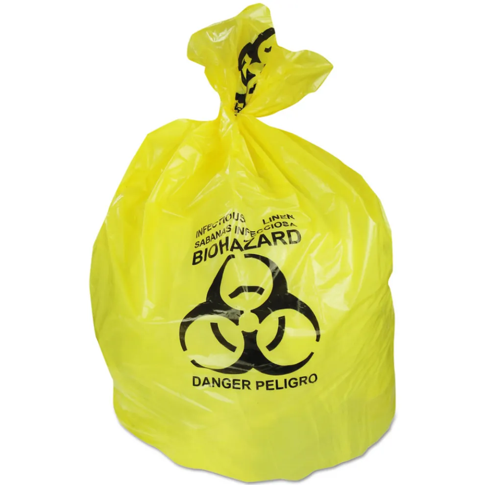 Heritage 30 in. x 43 in. 30 gal. 1.3 mil Healthcare Biohazard Printed Can Liners - Yellow (200/Carton)