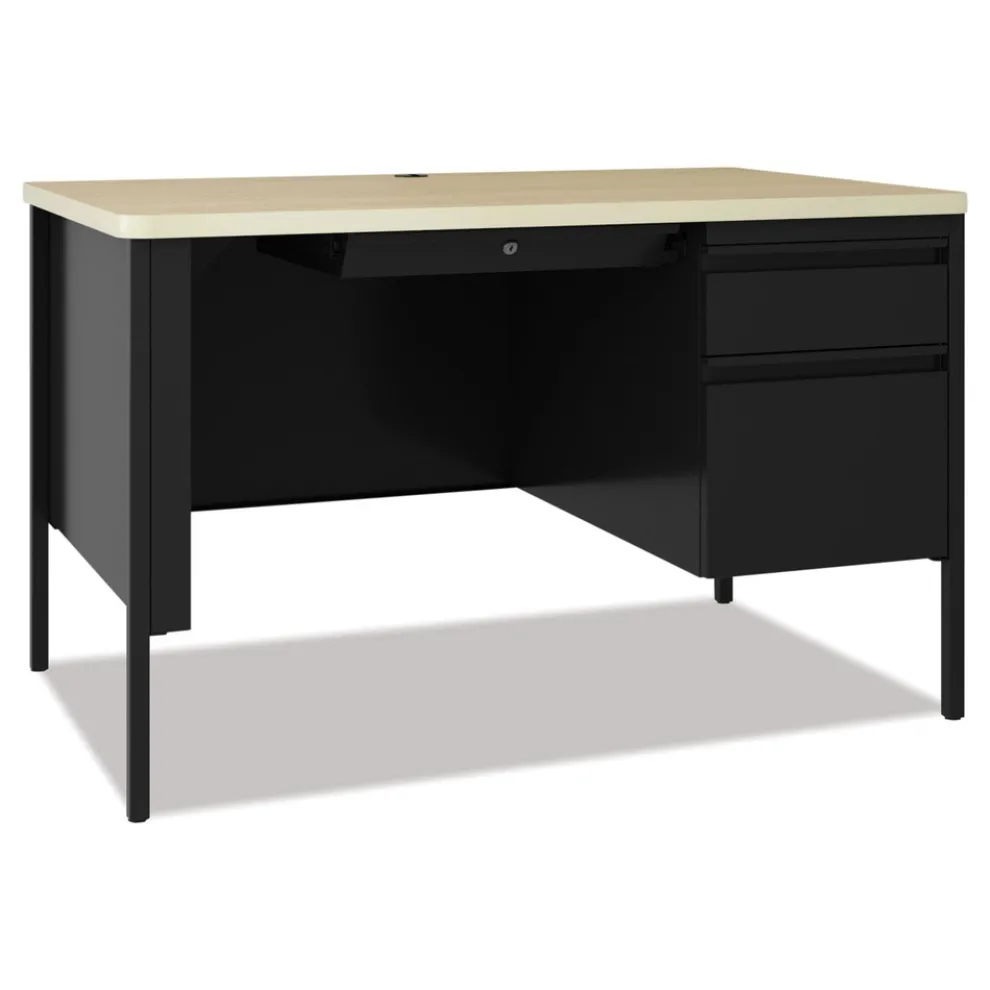 Hirsh Industries 48 in. x 30 in. x 29.5 in. One Right-Hand Pedestal Box/File Drawers Teachers Pedestal Desks - Maple/Black