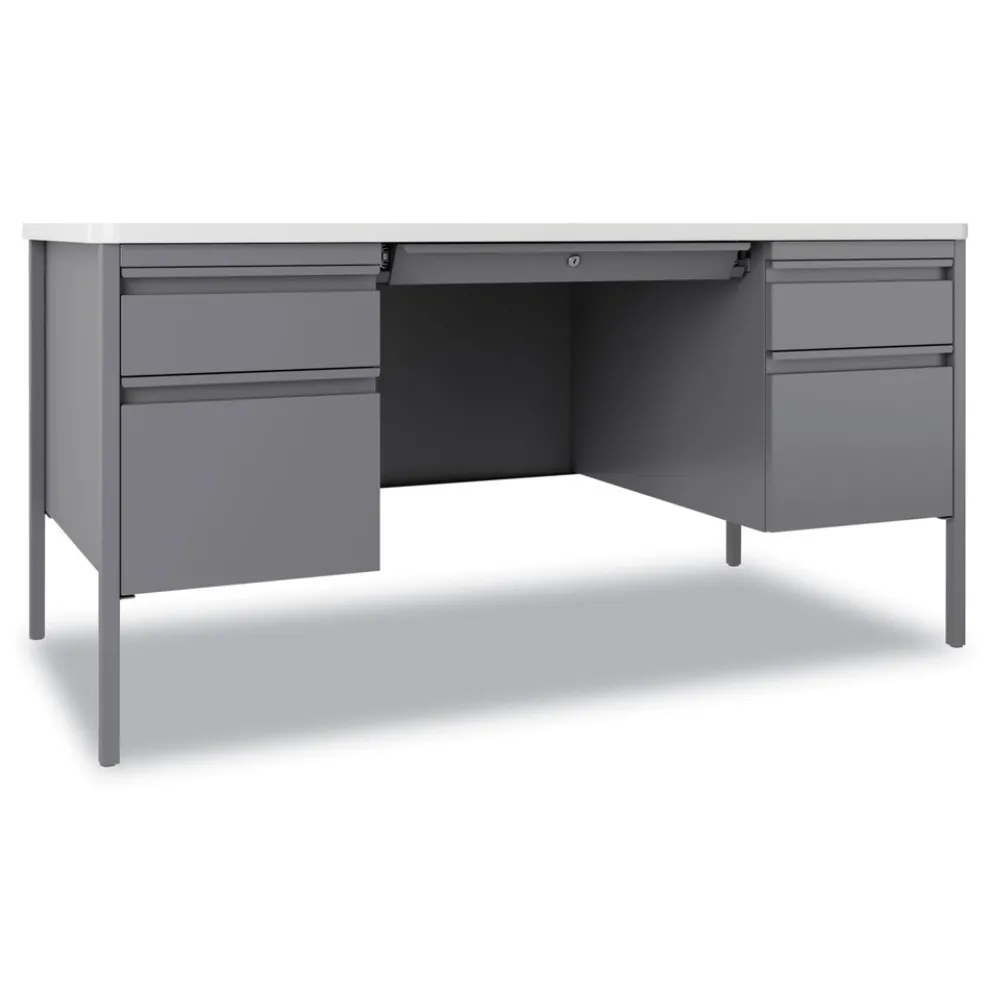 Hirsh Industries 60 in. x 30 in. x 29.5 in. Left and Right-Hand Pedestals Box/File Drawer Format Teachers Pedestal Desks - White/Platinum