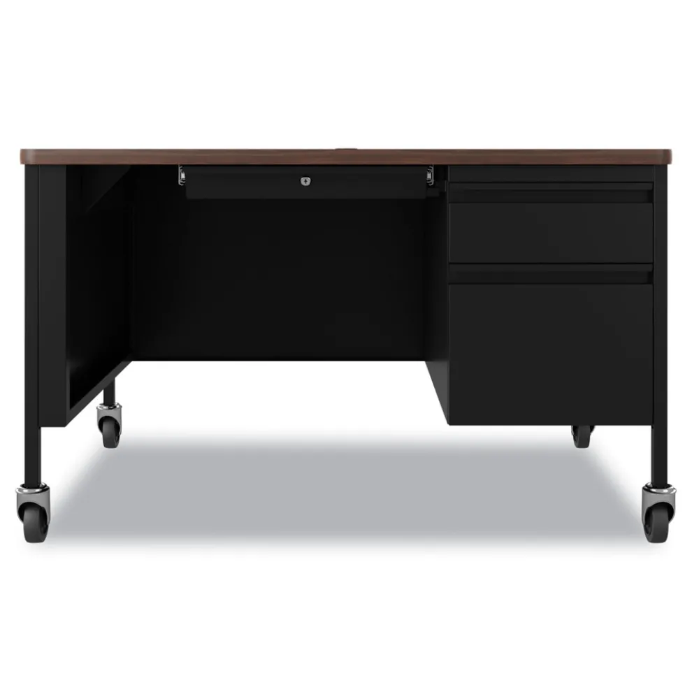 Hirsh Industries 48 in. x 30 in. x 29.5 in. Right-Hand Pedestal Box/File Drawers Mobile Teachers Pedestal Desks - Walnut/Black