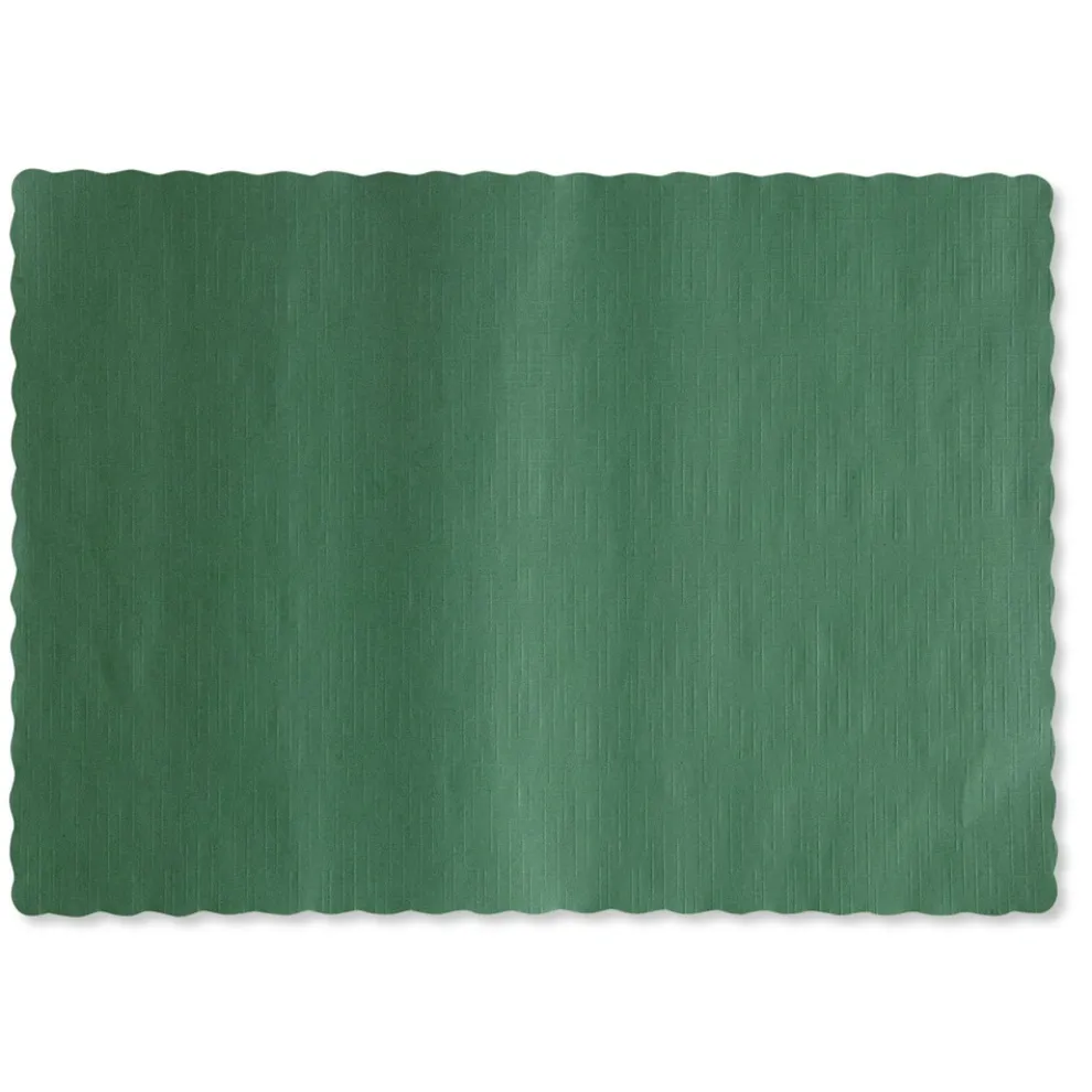 Hoffmaster 9-1/2 in. x 13.50 Solid Color Scalloped Edge Placemats - Hunter Green (1000/Carton)