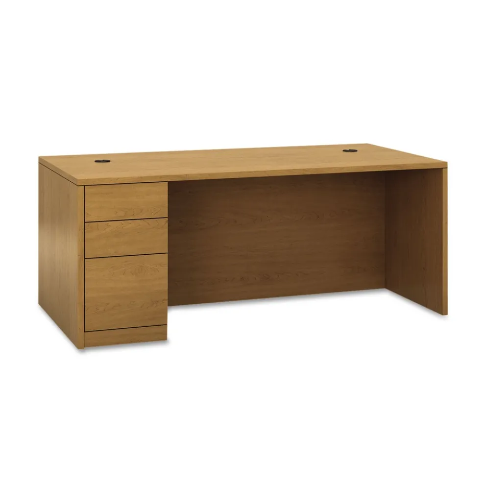 HON 72 in. x 36 in. x 29.5 in. 10500 Series L Workstation Left Pedestal Desk with Full-Height Pedestal - Harvest