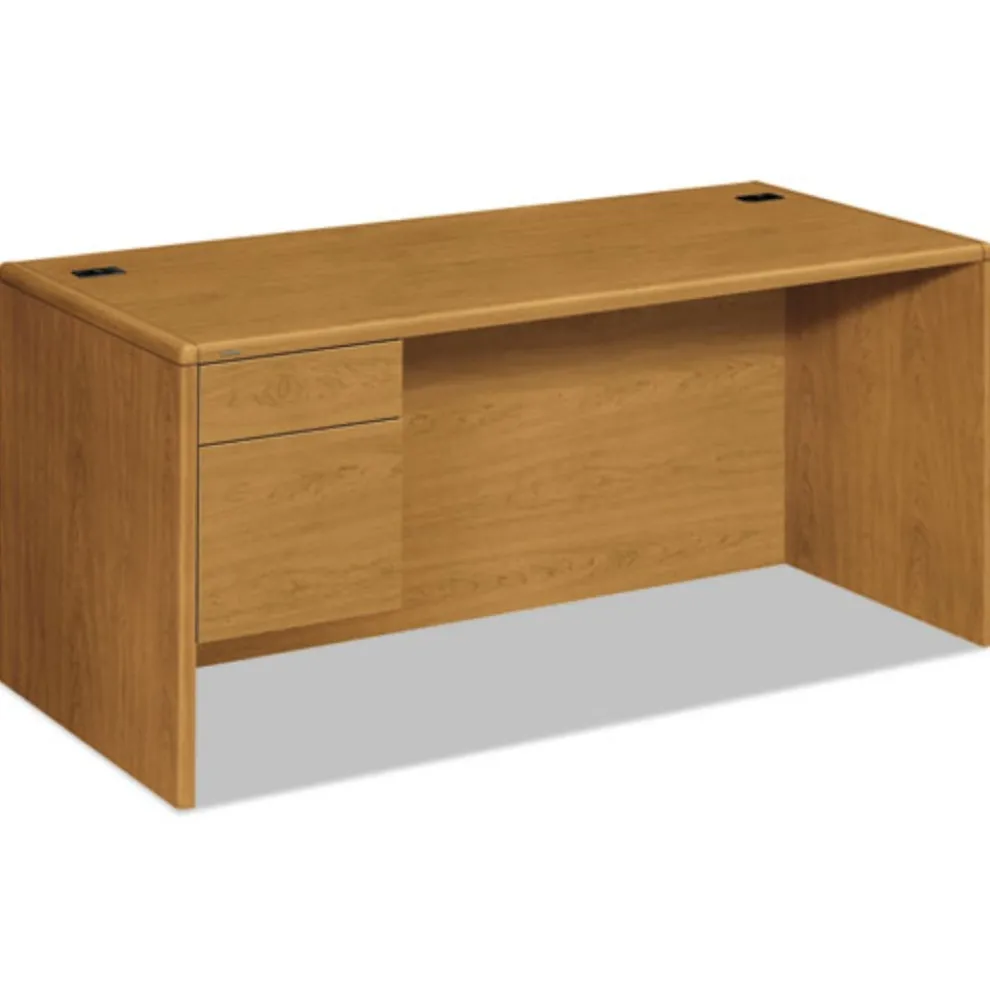 HON 10700 Series 66 in. x 30 in. x 29.5 in. "L" Workstation Desk with 3-Quarter Height Pedestal on Left - Harvest