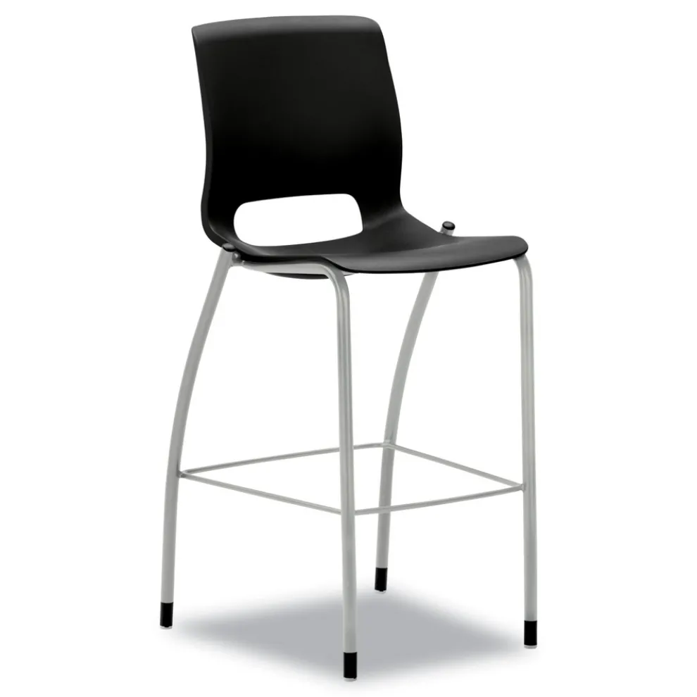 HON Motivate Four-Leg 30 in. Seat Height Supports Up to 300 lbs. Cafe Height Stool - Onyx Seat/Back, Platinum Base
