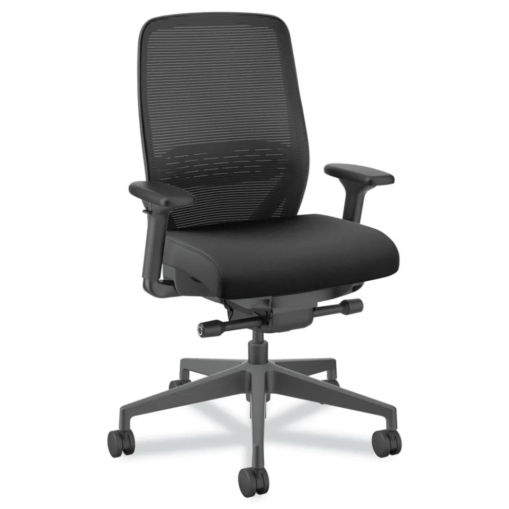 HON Nucleus Series 16.63 to 21.13 Seat Height Supports Up to 300 lb Recharge Task Chair - Black Seat/Back, Black Base
