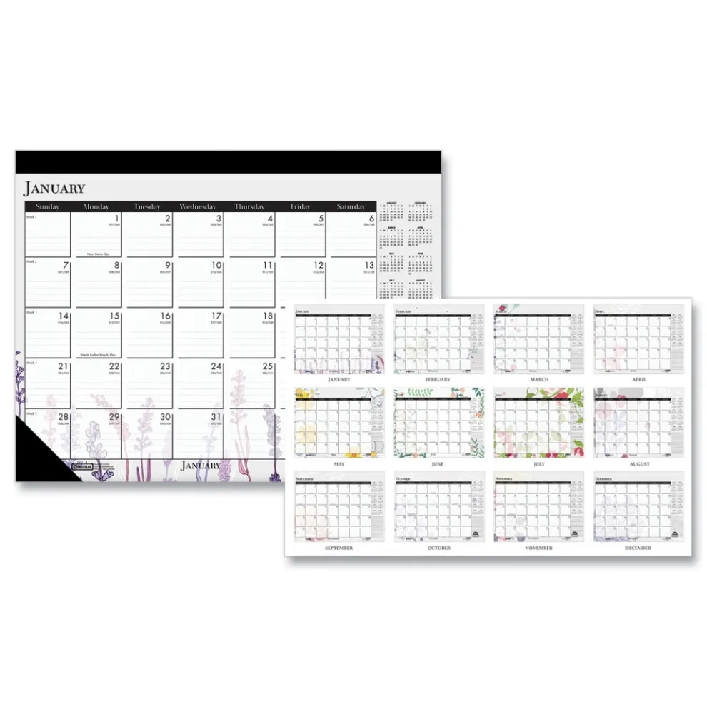 House of Doolittle 22 in. x 17 in. 12-Month (Jan-Dec) 2026 Recycled Desk Pad Calendar - Wild Flowers Artwork