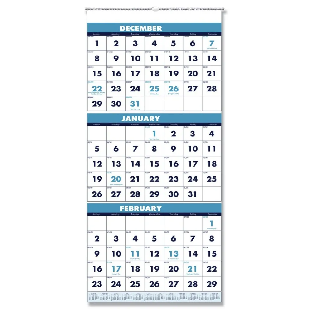 House of Doolittle 14-Month: Dec 2025 to Jan 2027 12.25 in. x 26 in. Vertical Orientation Recycled Three-Month Format Wall Calendar - White Sheets