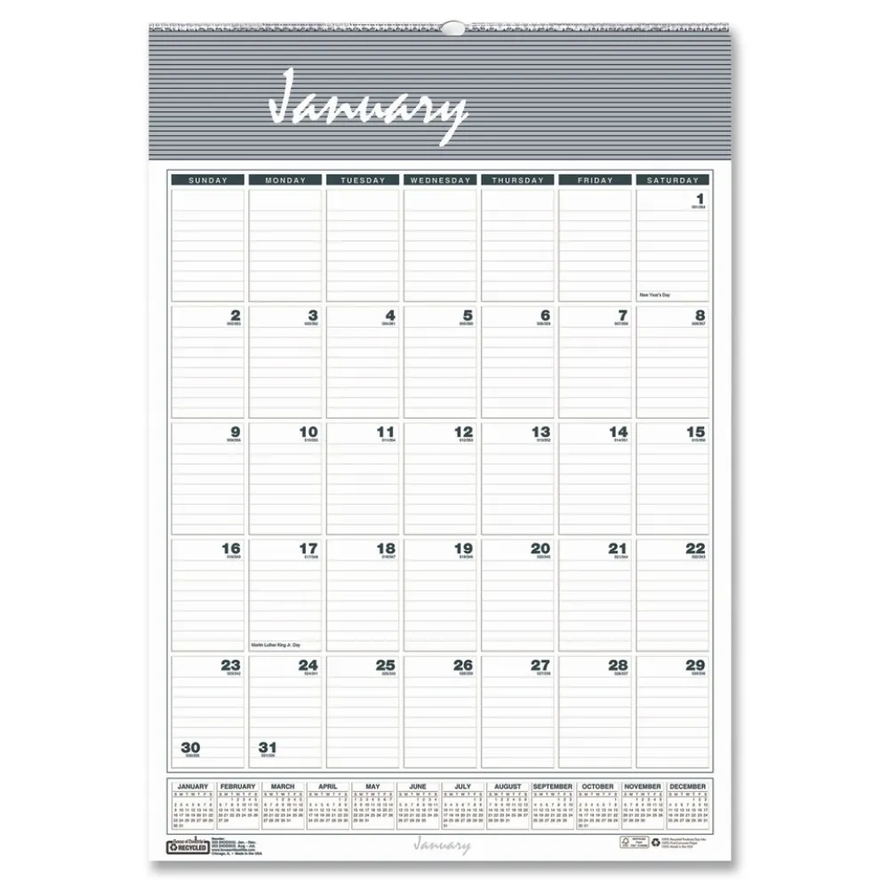 House of Doolittle 22 in. x 31.25 in. 12-Month (Jan-Dec 2026) Bar Harbor Recycled Wirebound Monthly Wall Calendar - White/Blue/Gray Sheets