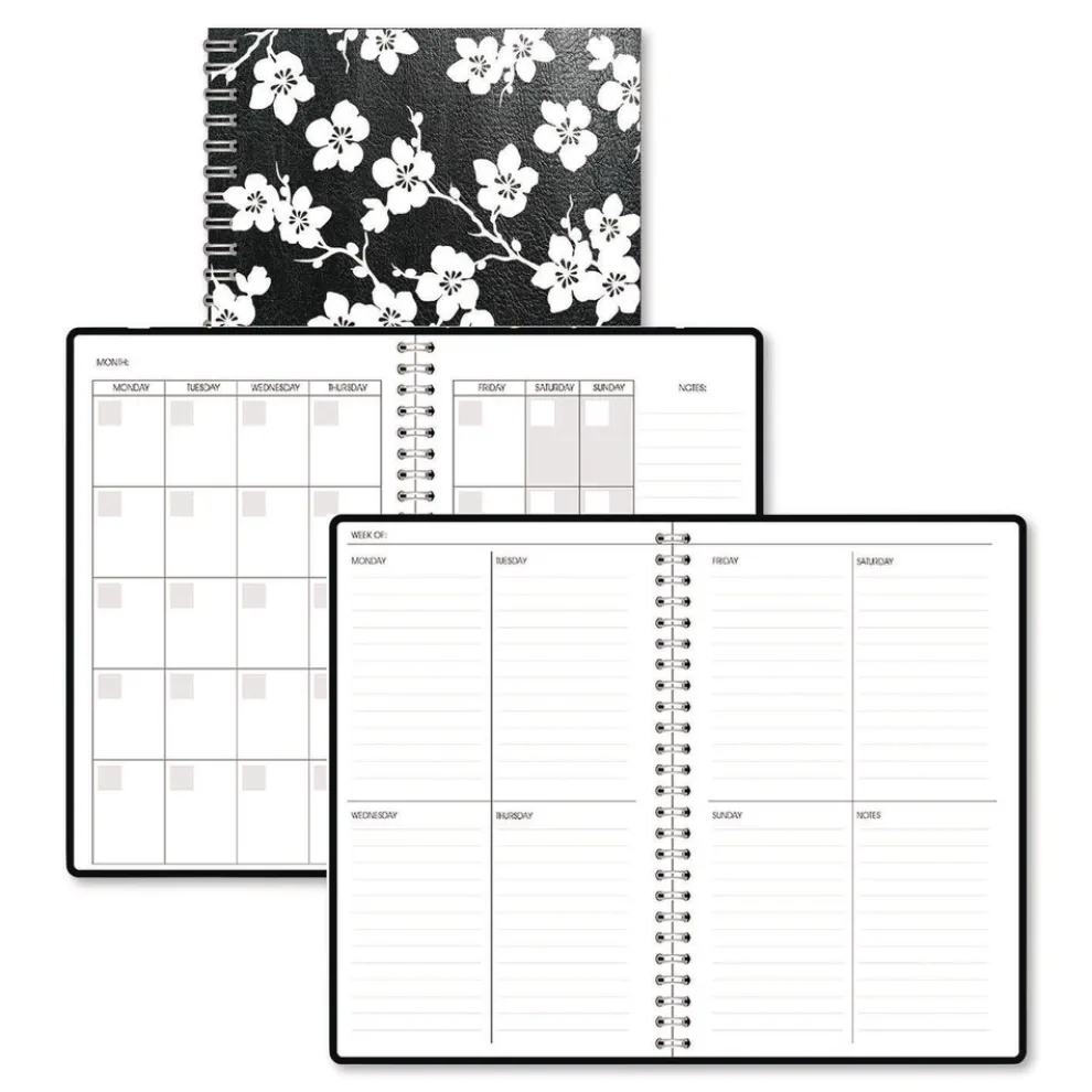House of Doolittle Recycled Non-Dated Monthly/Weekly Cherry Blossoms Planner - Black/White Cover