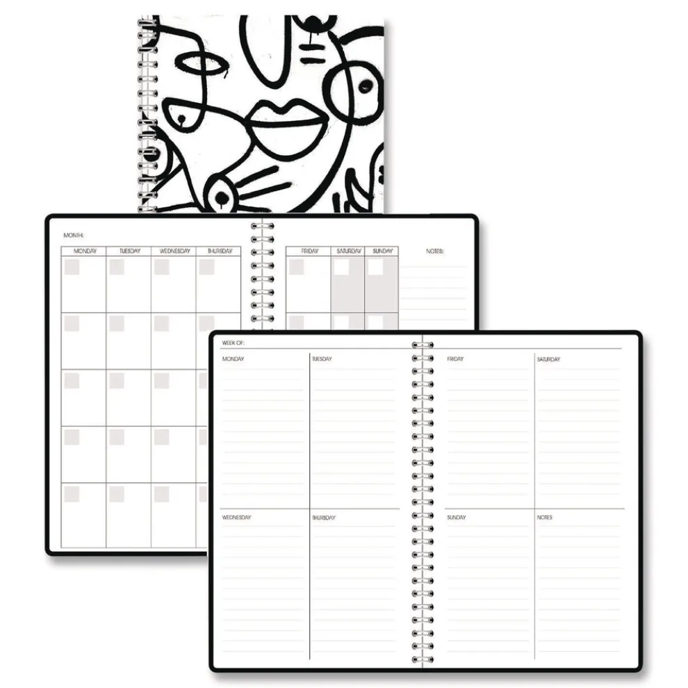 House of Doolittle Recycled Non-Dated Monthly/Weekly Abstract Faces Planner - Black/White Cover