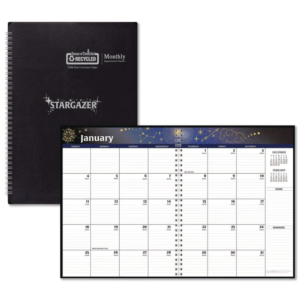 House of Doolittle 11 in. x 7 in. 13-Month (Dec-Dec 2026) Recycled Stargazer Monthly Planner - Black Cover