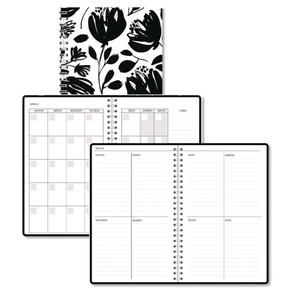House of Doolittle Recycled Non-Dated Monthly/Weekly Black and White Floral Planner - Black/White Cover