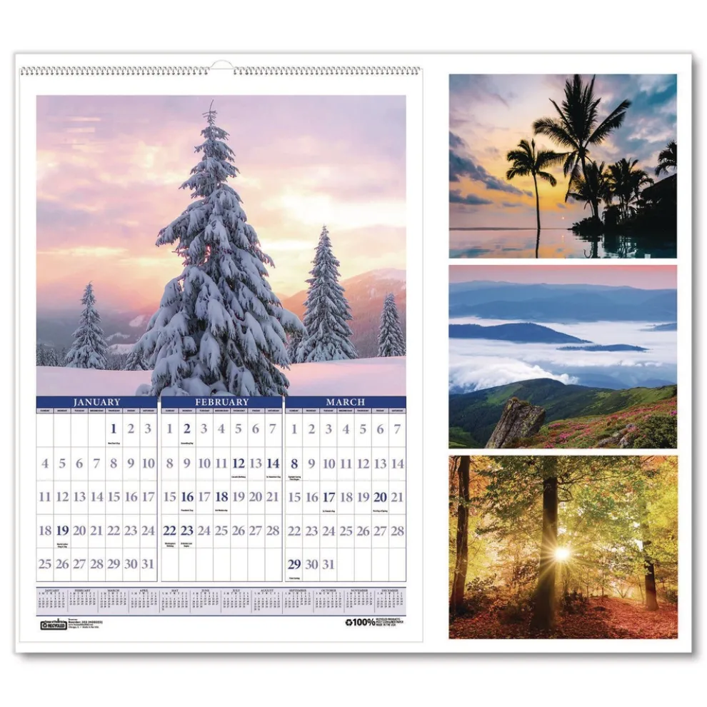 House of Doolittle 12 in. x 16.5 in. 14-Month (Dec 2025-Jan 2027) Recycled Season Wall Calendar - Multicolored Sheets