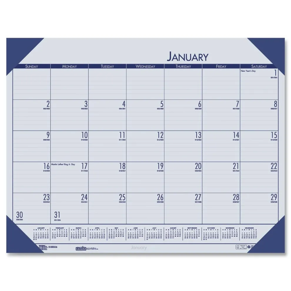 House of Doolittle EcoTones 22 in. x 17 in. 12-Month (Jan-Dec) 2026 Recycled Monthly Desk Pad Calendar - Ocean Blue/Black