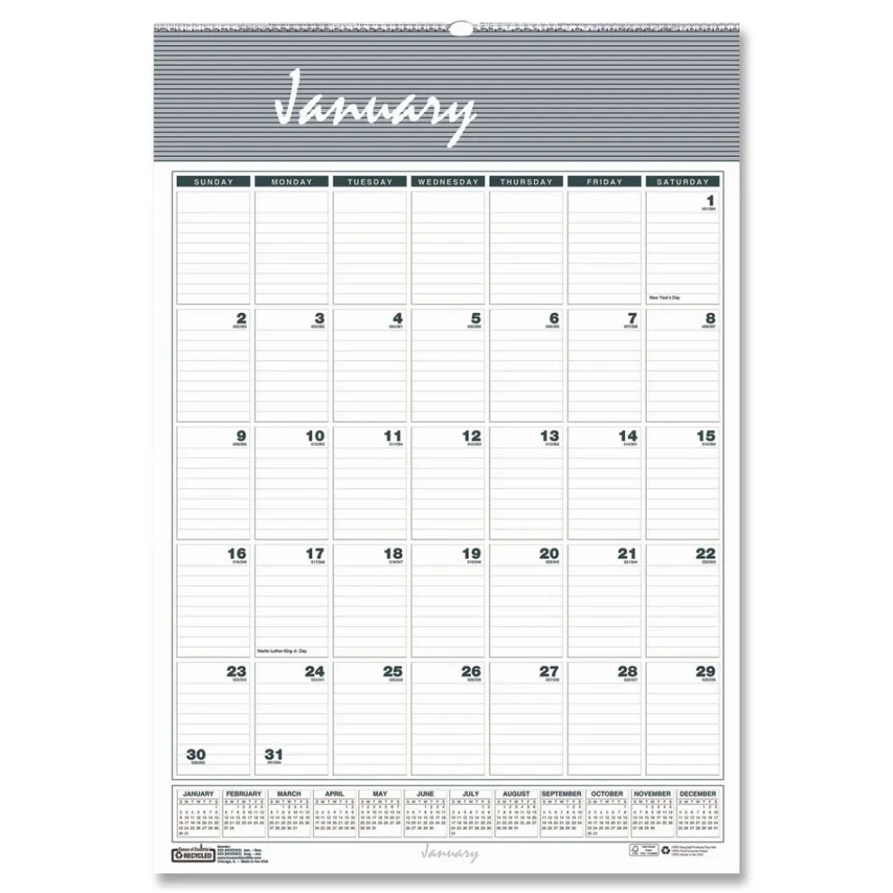 House of Doolittle 8.5 in. x 11 in. 12-Month (Jan-Dec 2026) Bar Harbor Recycled Wirebound Monthly Wall Calendar - White/Blue/Gray Sheets