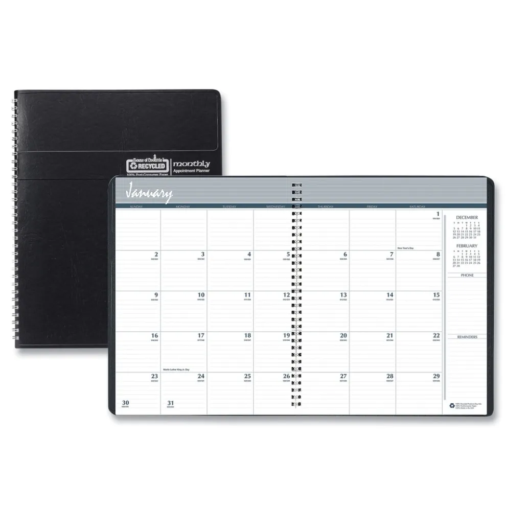 House of Doolittle 8.75 in. x 6.78 in. 14-Month (Dec 2025-Jan 2027) Recycled Ruled Monthly Planner - Black Cover