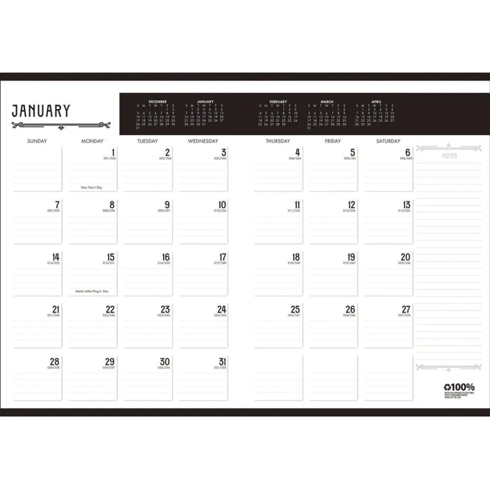 House of Doolittle 11 in. x 8.5 in. 12-Month (Jan-Dec 2026) 100 Percent Recycled Deco Days Monthly Planner - Black/Gold Cover