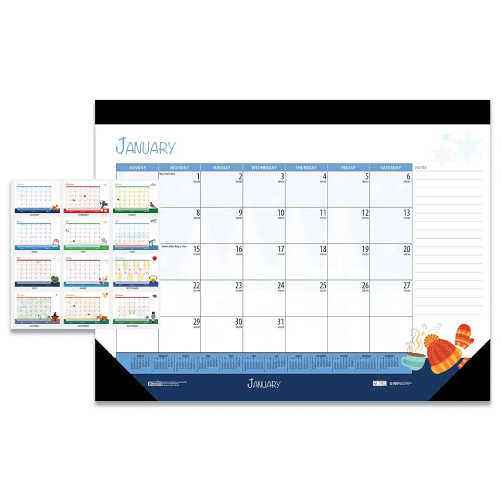 House of Doolittle 22 in. x 17 in. 12-Month (Jan-Dec) 2026 Recycled Desk Pad Calendar - Illustrated Seasons Artwork/Black Binding/Corners